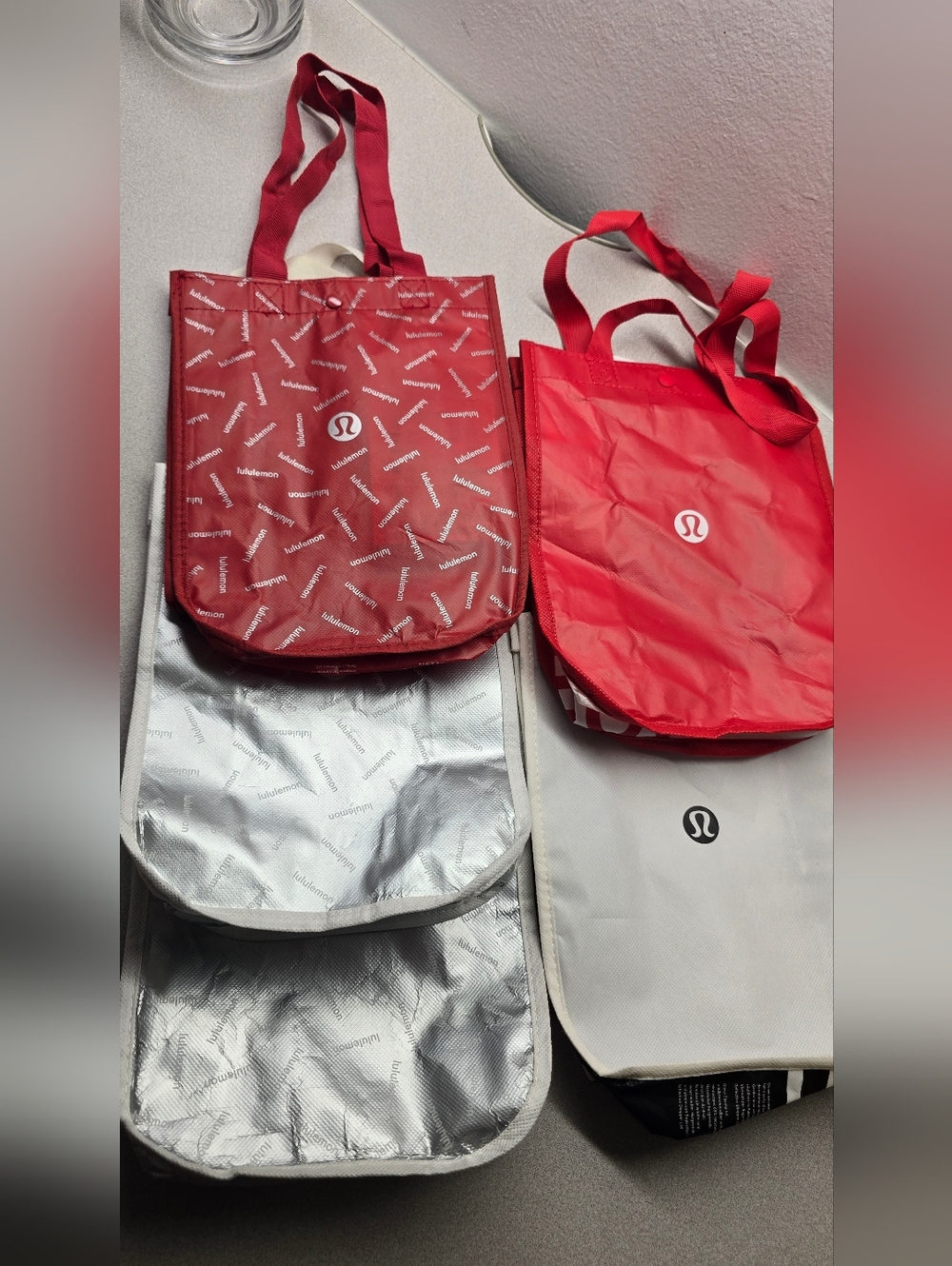 Lululemon Reusable Tote Bags 5pcs Set Red White Silver
